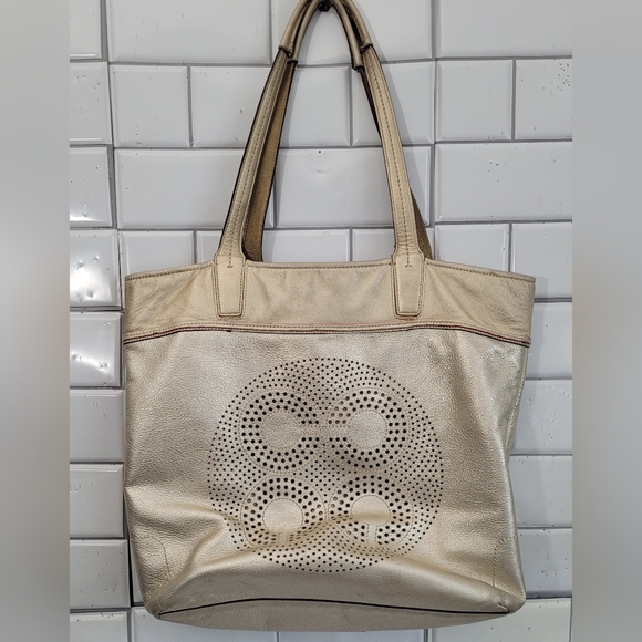 Coach Handbags - Coach Audrey Gold Metallic Leather Medium Size Tote Soft Pebble Leather Zip Clos